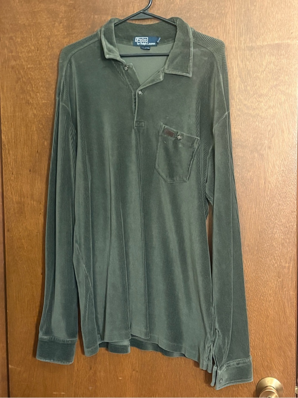 Ralph Lauren Men's Long Sleeve Velour Polo in Olive Green